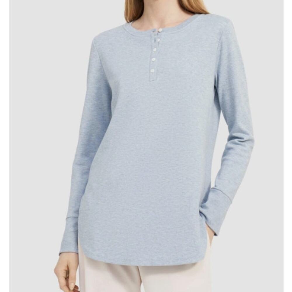 Theory Gray Ailer Henley Modal Pima Cotton Blend Blouse Size S